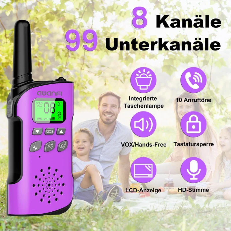 AWANFI Walkie Talkie Kinder 4er Set mit VOX und Taschenlampe