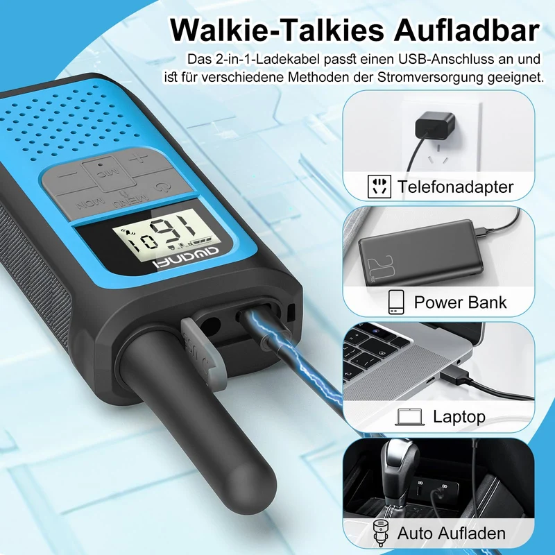 AWANFI Walkie Talkie 4er Set, aufladbare Funkgeräte, 16 Kanäle