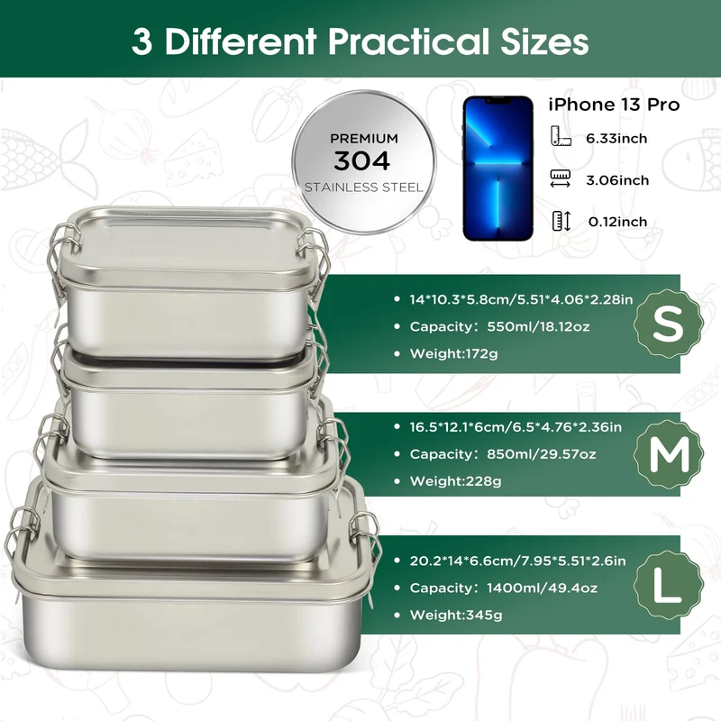 Awaiymi Edelstahl Lunchbox 4er-Set, auslaufsichere Brotdosen