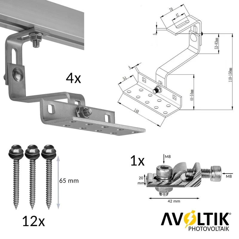 Avoltik Solar Ziegeldachhalterung für Balkonkraftwerk, 30–40 mm
