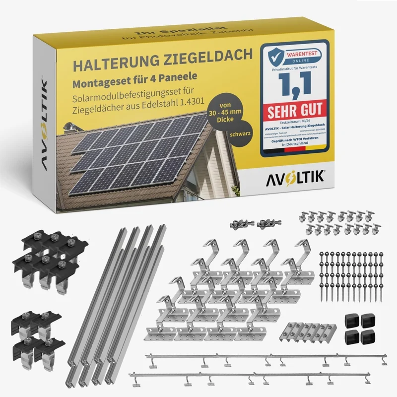 Avoltik Solar Halterung Ziegeldach Set für 4 PV Module 30-45 mm