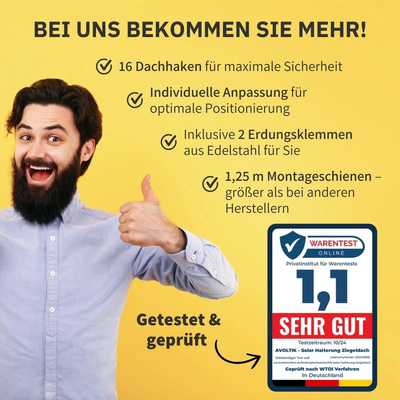 Avoltik Solar Halterung Ziegeldach Set für 4 PV Module 30-45 mm