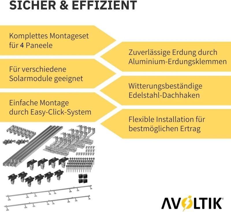 Avoltik Solar Halterung Ziegeldach Set für 4 PV Module 30-45 mm