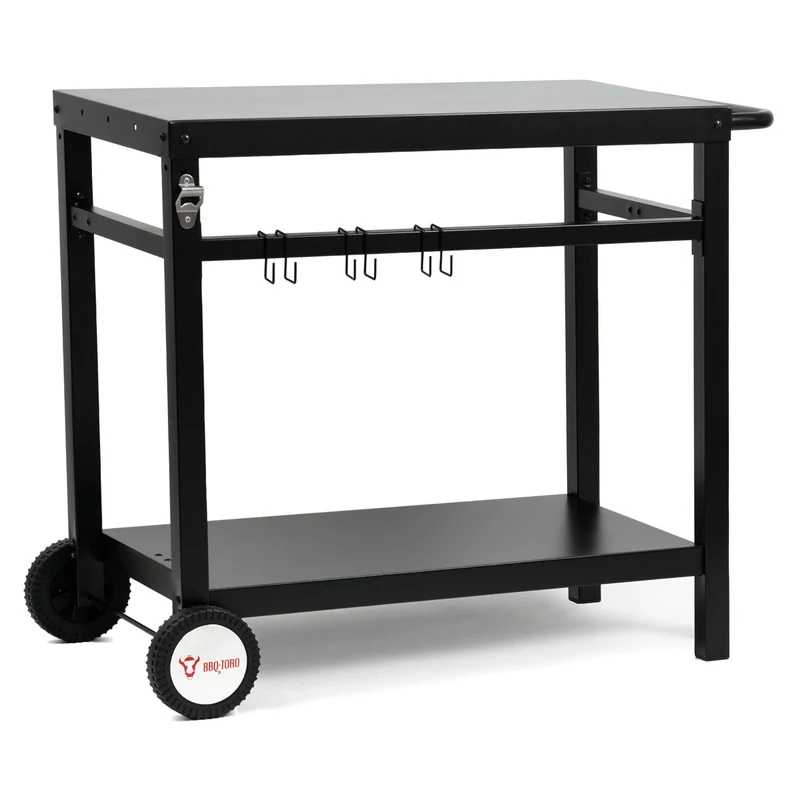 BBQ-Toro Grillwagen BQT3 schwarz, Grilltisch aus Stahl 85 x 50 x 81 cm
