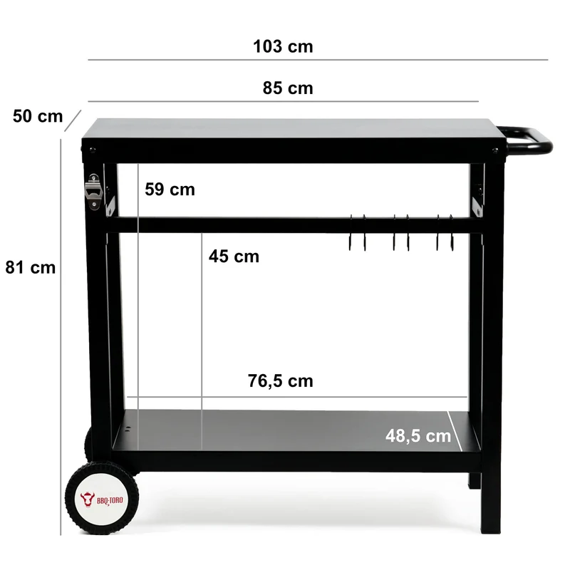 BBQ-Toro Grillwagen BQT3 schwarz, Grilltisch aus Stahl 85 x 50 x 81 cm