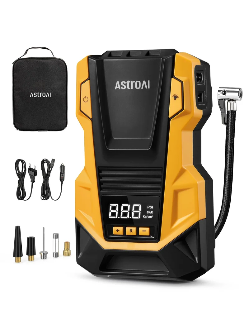 AstroAI Luftpumpe Auto 12V 230V, Kompressor 10,3 bar mit LCD-Display