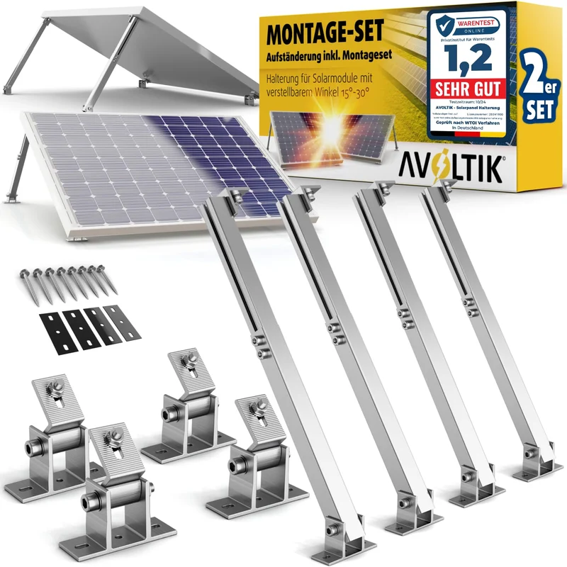 Avoltik Solarmodul-Halterung Aluminium 2er-Set verstellbar 15-30°