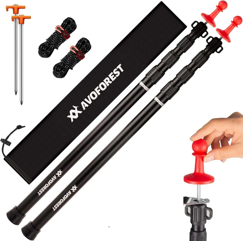 AVOFOREST Teleskop-Zeltstangen Aluminium, 88–265 cm, schwarz, 2er-Set