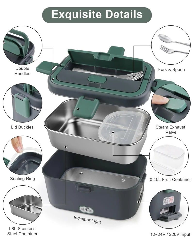 AUTOPkio Elektrische Lunchbox 1,8 L 12V/24V/220V Speisenwärmer