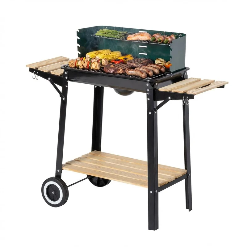 aro Holzkohlegrill Grillwagen mit 2 Grillrosten und Windschutz, grün