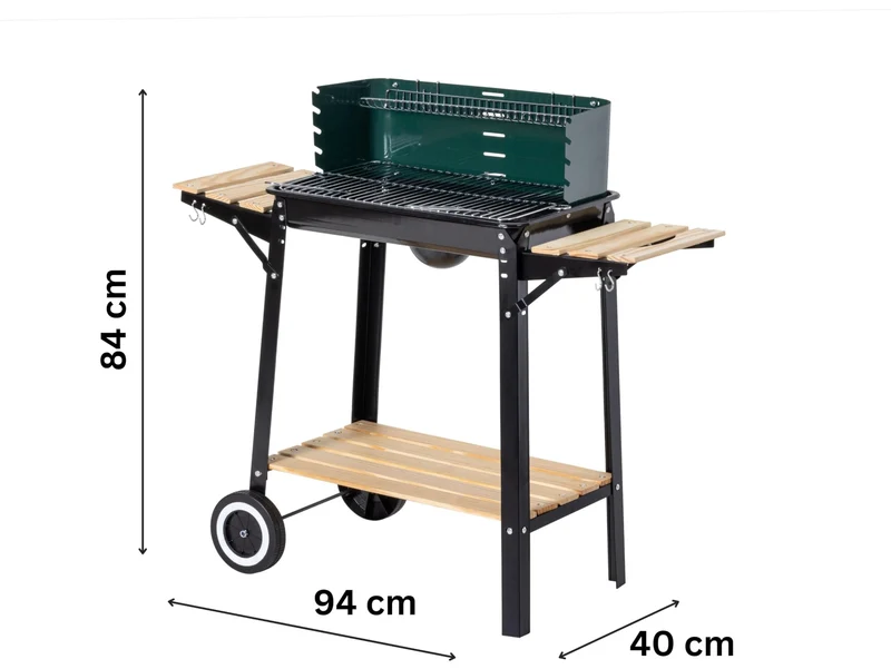 aro Holzkohlegrill Grillwagen mit 2 Grillrosten und Windschutz, grün