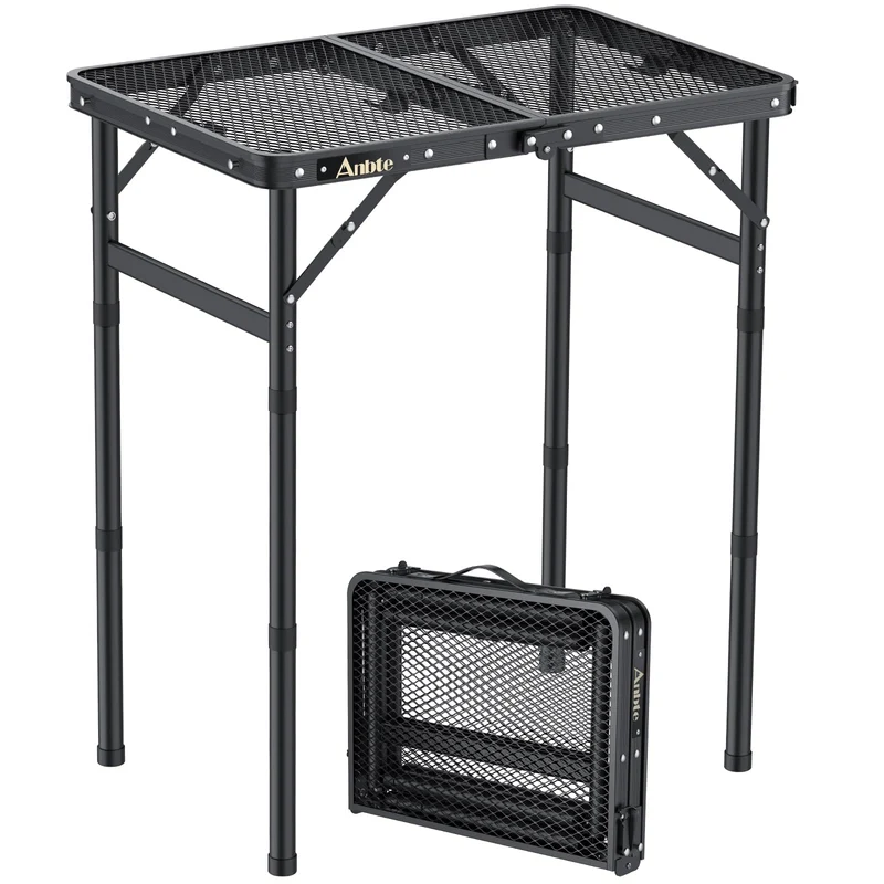 Anbte Campingtisch klappbar, 58x40 cm, höhenverstellbar, schwarz