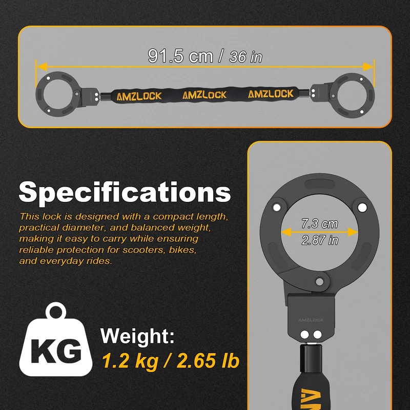 AMZLOCK Handschellenschloss AMZ009, 90 cm Kettenschloss für E-Scooter