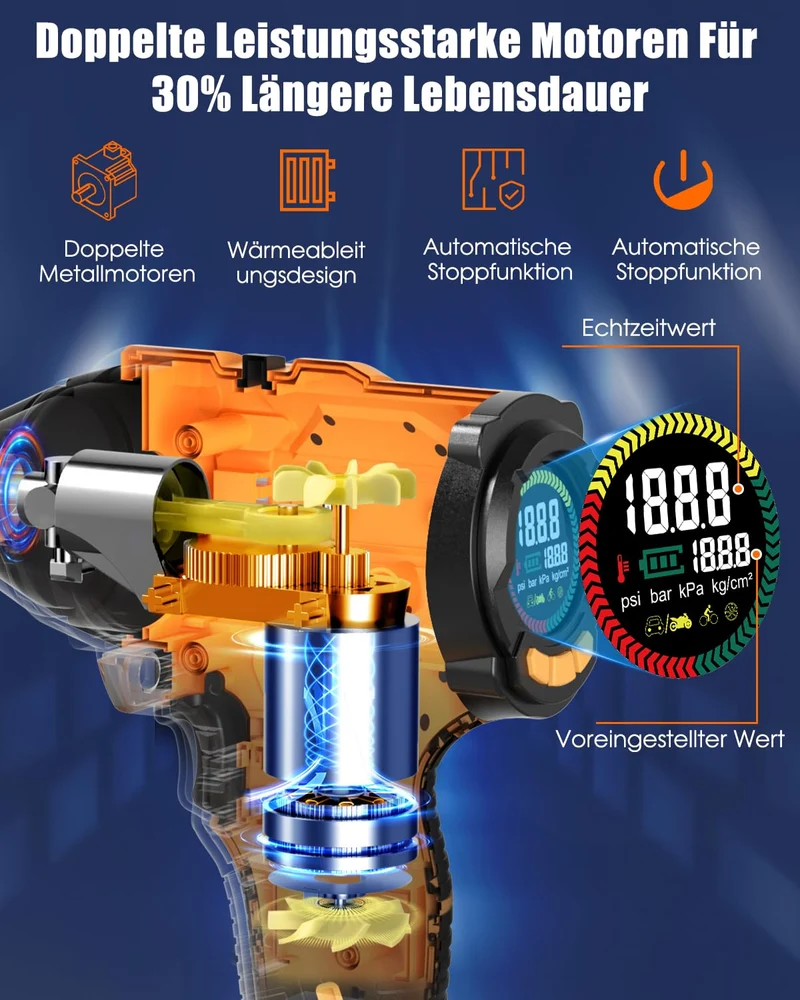 AUTDER AD380 Akku-Luftkompressor 180 PSI für Auto, Motorrad & Velo