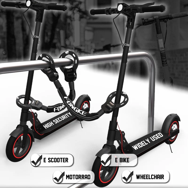 FONGKE Kettenschloss 8 mm – Fahrradschloss für E-Scooter & E-Bike