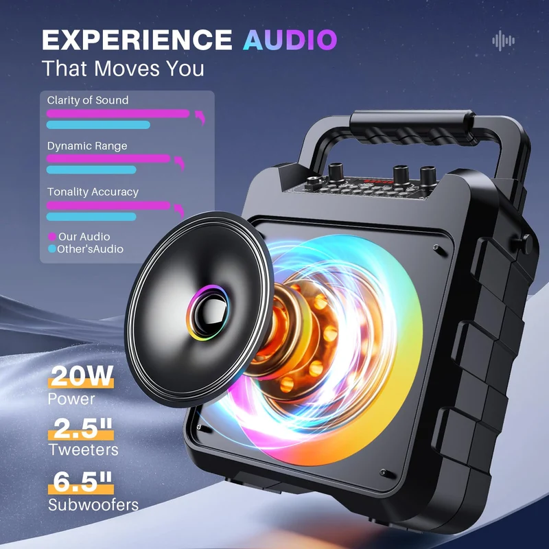 Dislocati Karaoke Maschine mit 2 Funkmikrofonen, 20W, Bluetooth 5.3
