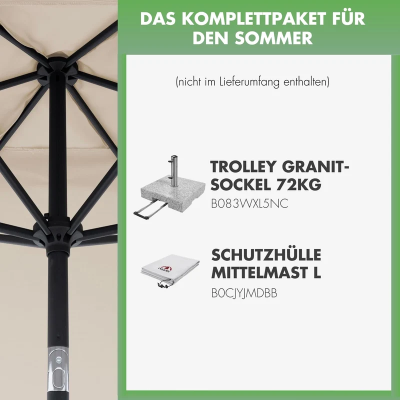Doppler Jack Sonnenschirm 300 x 200 cm Natur, knickbar mit Kurbel
