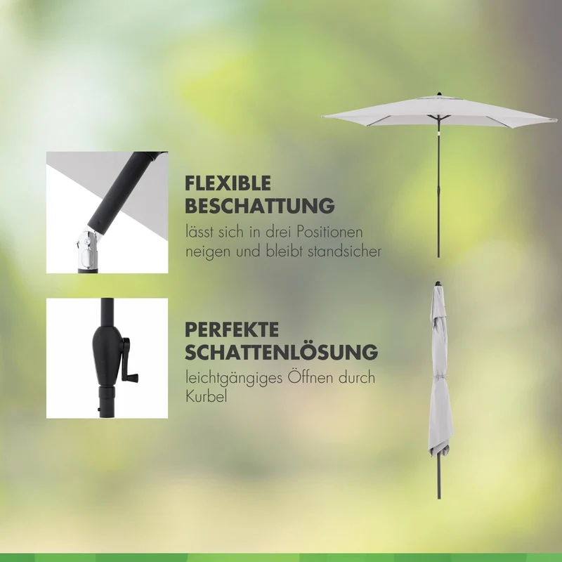 Doppler Jack Sonnenschirm 300 x 200 cm hellgrau, knickbar mit Kurbel
