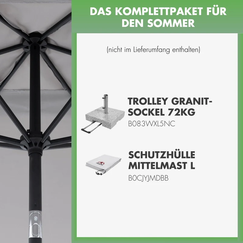 Doppler Jack Sonnenschirm 300 x 200 cm hellgrau, knickbar mit Kurbel