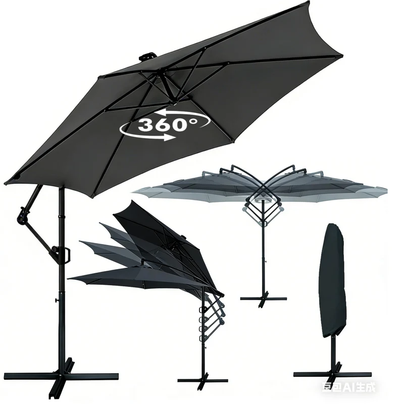 Deuline Mallorca-Elite Ampelschirm Ø 300 cm, 360° drehbar, grau