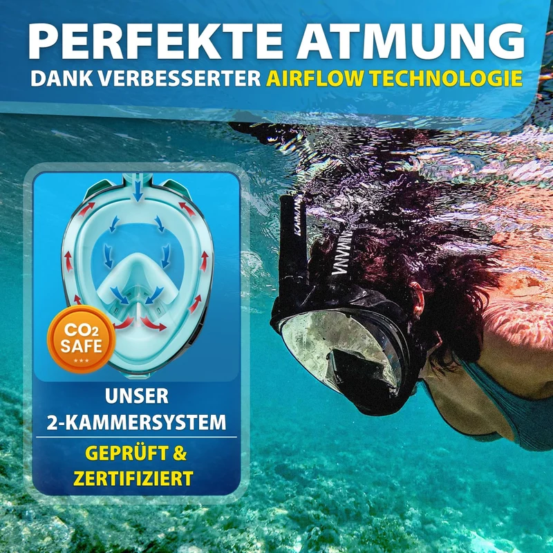 KAIMANA Schnorchelmaske K001 – Vollgesichtsmaske mit Tragetasche