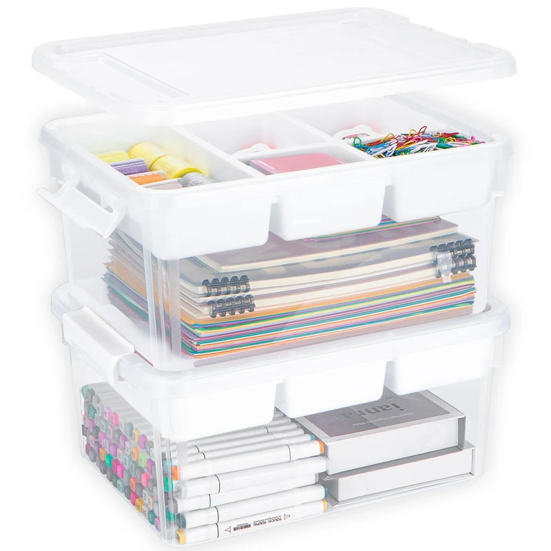Creahaus Aufbewahrungsbox 16L mit Deckel und Tablett, 2er-Set