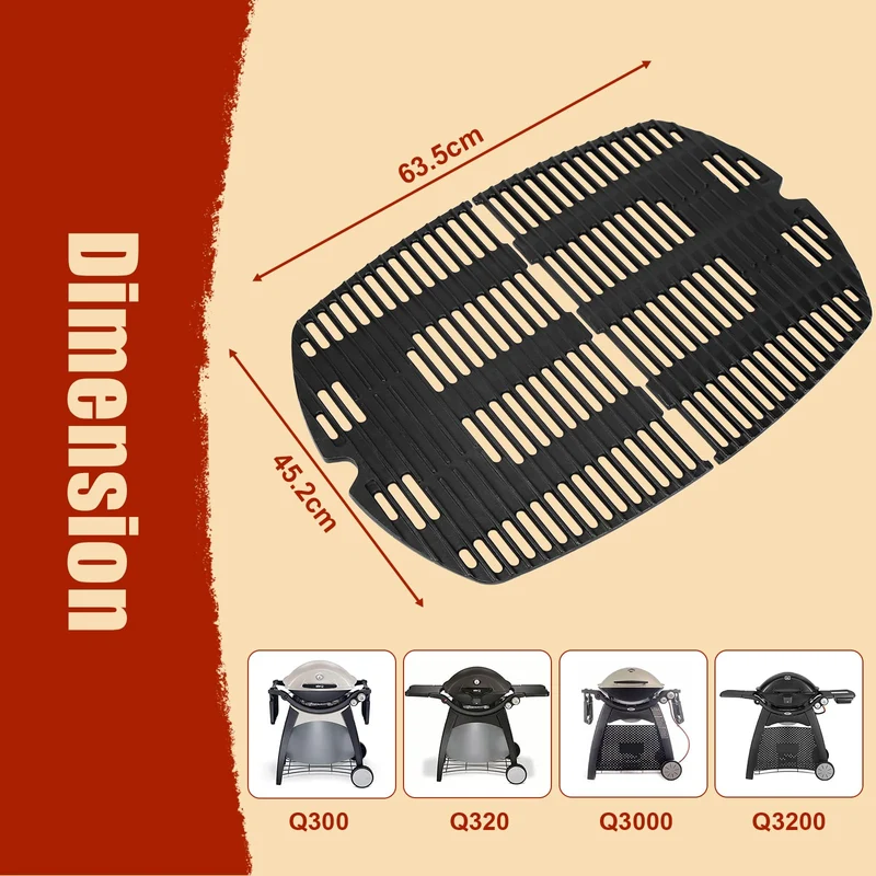 Denmay 7646 Grillrost aus Gusseisen für Weber Q300/Q3000, 2 Stück