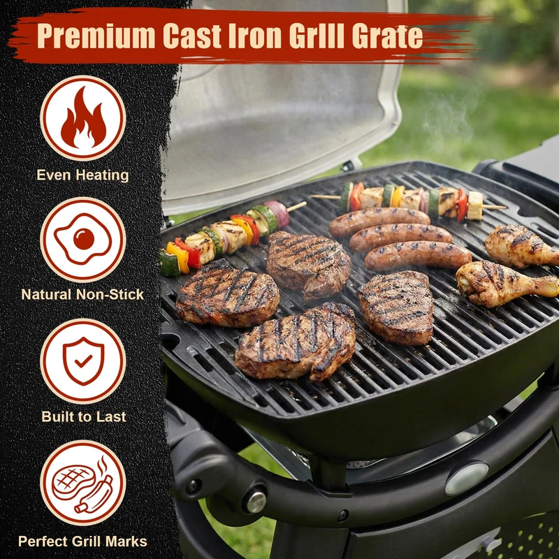 Denmay 7646 Grillrost aus Gusseisen für Weber Q300/Q3000, 2 Stück