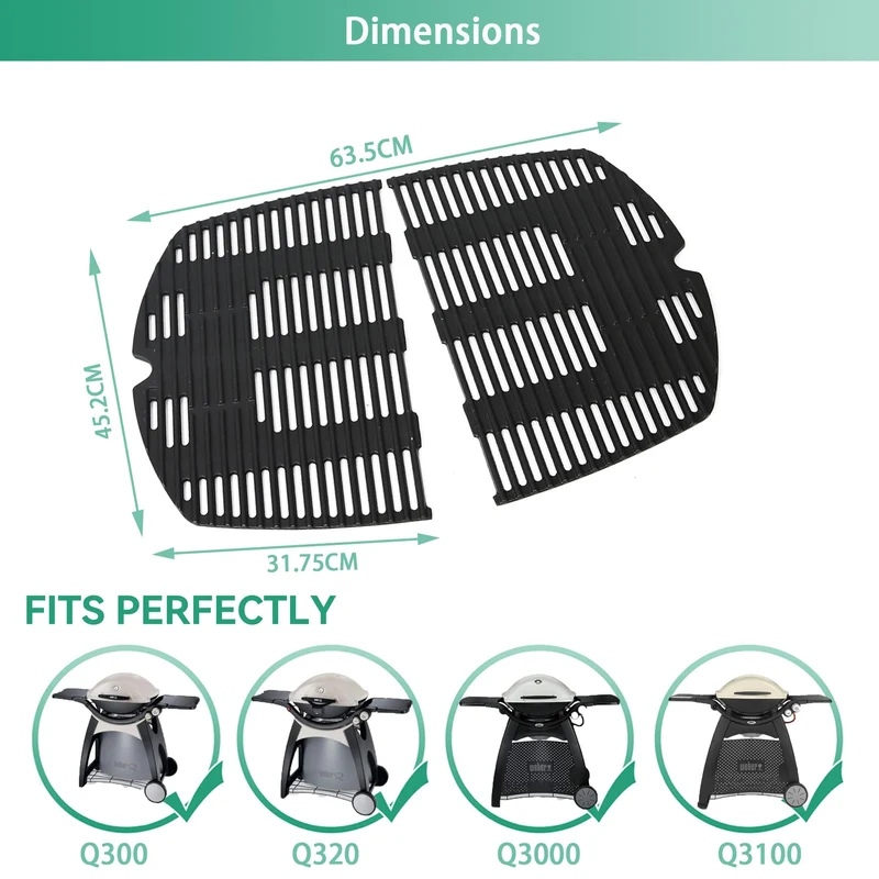 COGRICHBF Gusseisen Grillrost für Weber Q300/Q3000 Serie, 2er-Set