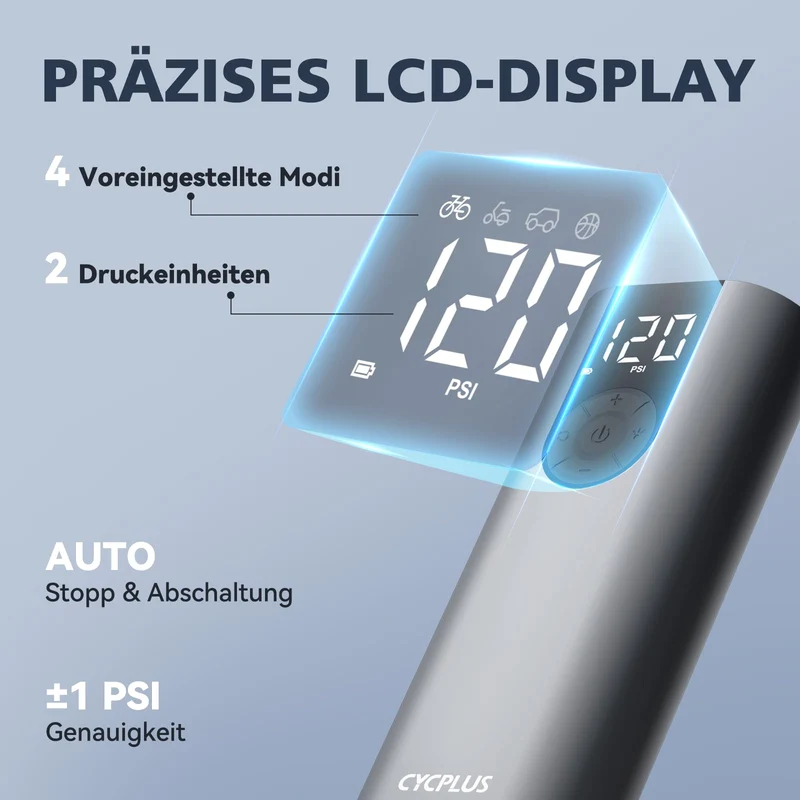 CYCPLUS A8 Elektrische Luftpumpe 150 PSI mit LCD-Display, Grau