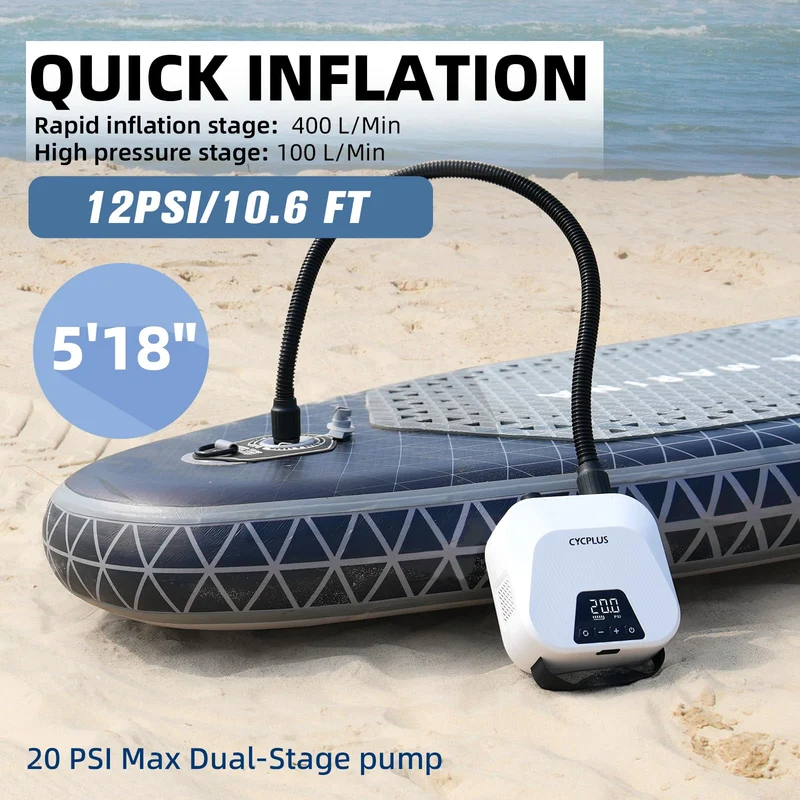CYCPLUS D14PRO SUP-Luftpumpe 20 PSI, Akku, Dual Stage, Auto-Off