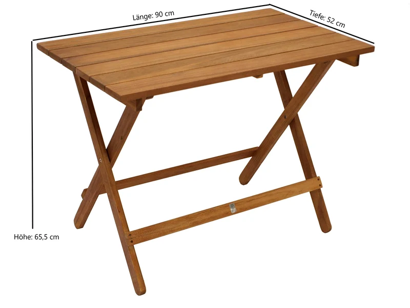 DEGAMO Klapptisch Dana, Gartentisch aus Akazienholz geölt, 90x52x65 cm