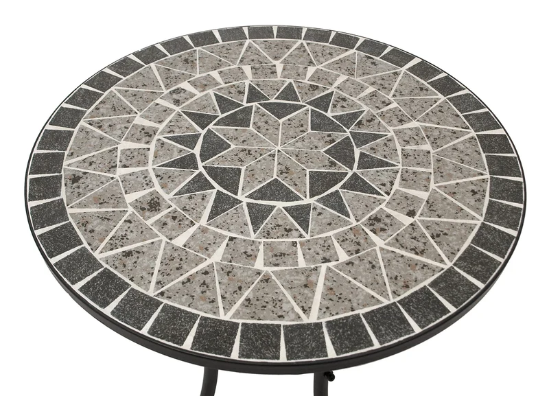 DEGAMO Bistrotisch Siena, Mosaiktisch rund 60 cm, Keramik grau/weiss