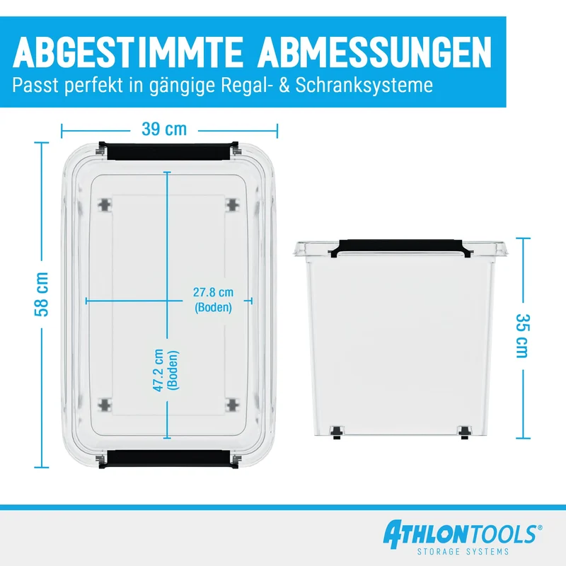 ATHLON TOOLS Aufbewahrungsboxen mit Deckel 60 l 4er-Set transparent