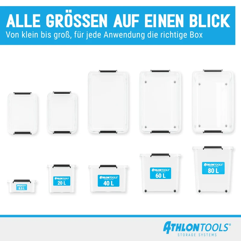ATHLON TOOLS Aufbewahrungsboxen mit Deckel 60 l 4er-Set transparent
