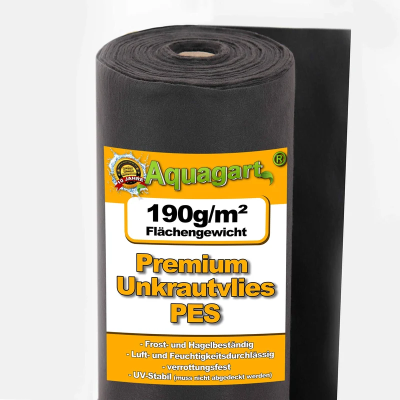 Aquagart Unkrautvlies schwarz, 190 g, wasserdurchlässig, 25 x 1 m