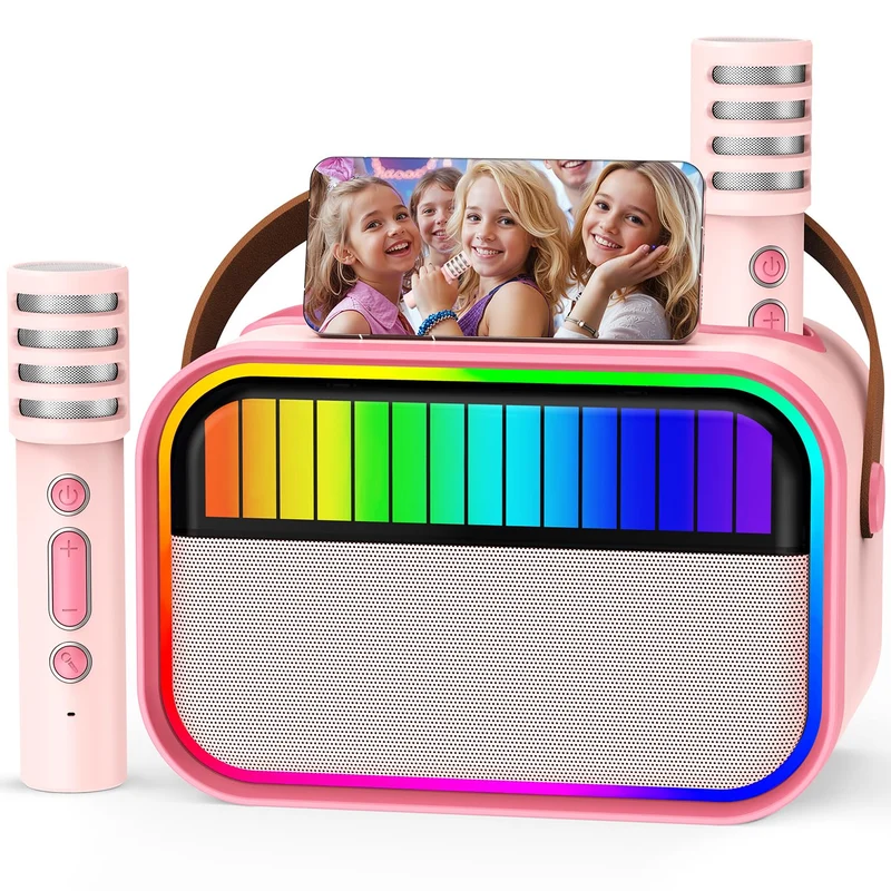 Ankuka Karaoke Maschine mit 2 Mikrofonen, Bluetooth, Rosa