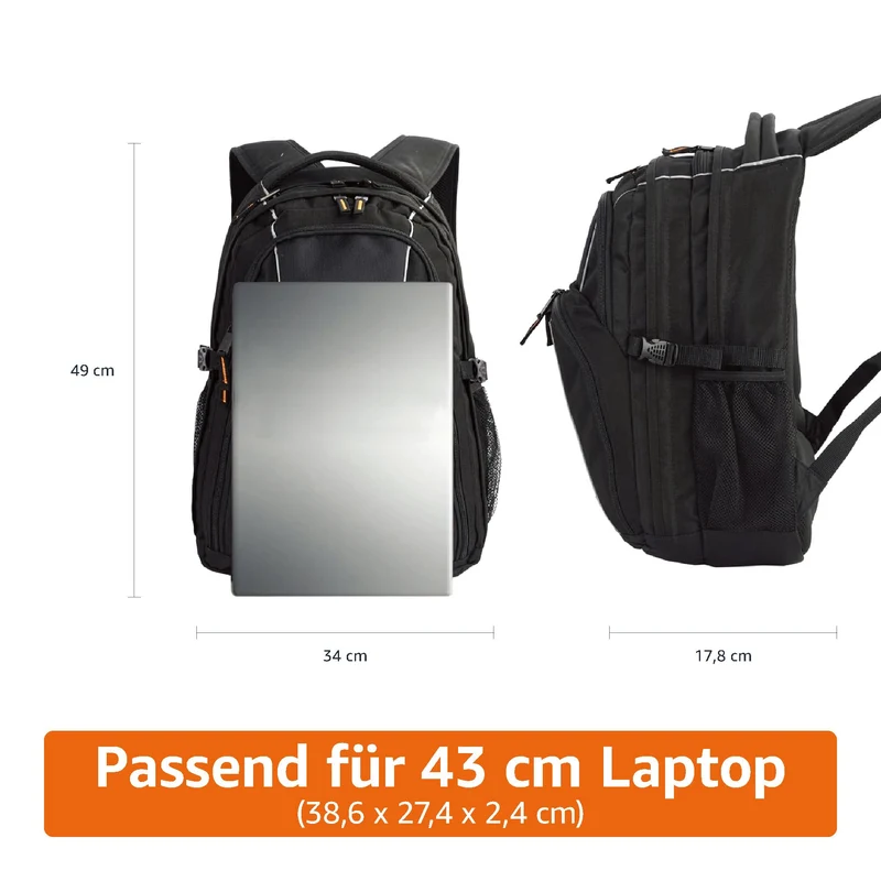 Amazon Basics Laptop-Rucksack bis 17 Zoll, gepolstert, schwarz