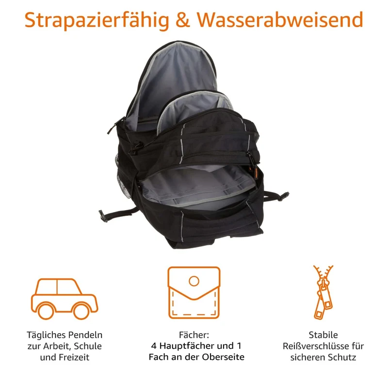 Amazon Basics Laptop-Rucksack bis 17 Zoll, gepolstert, schwarz