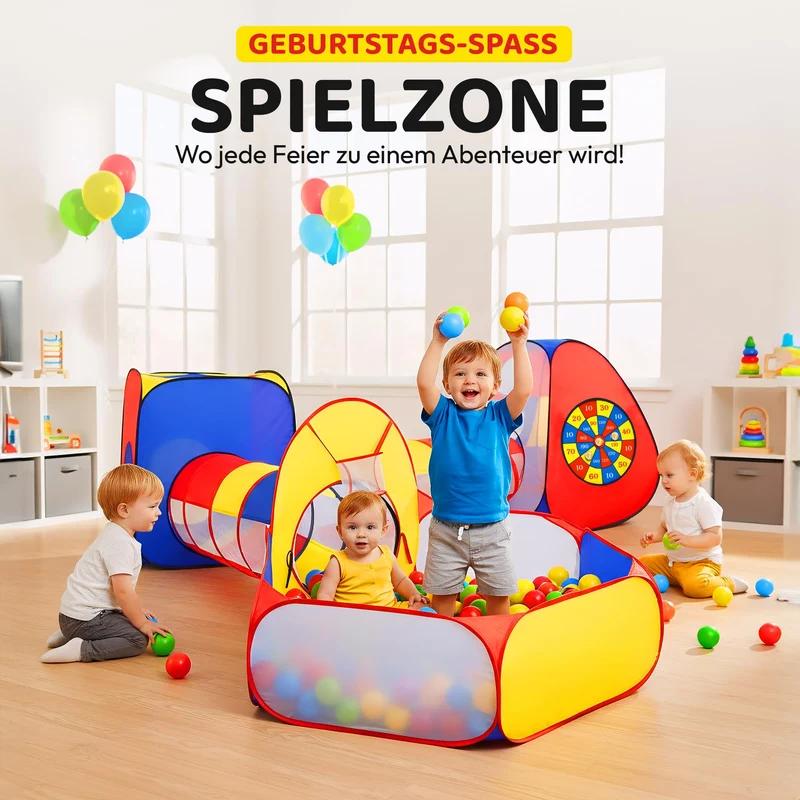 all Kids United Spielzelt 5-teilig mit Tunnel und Bällebad