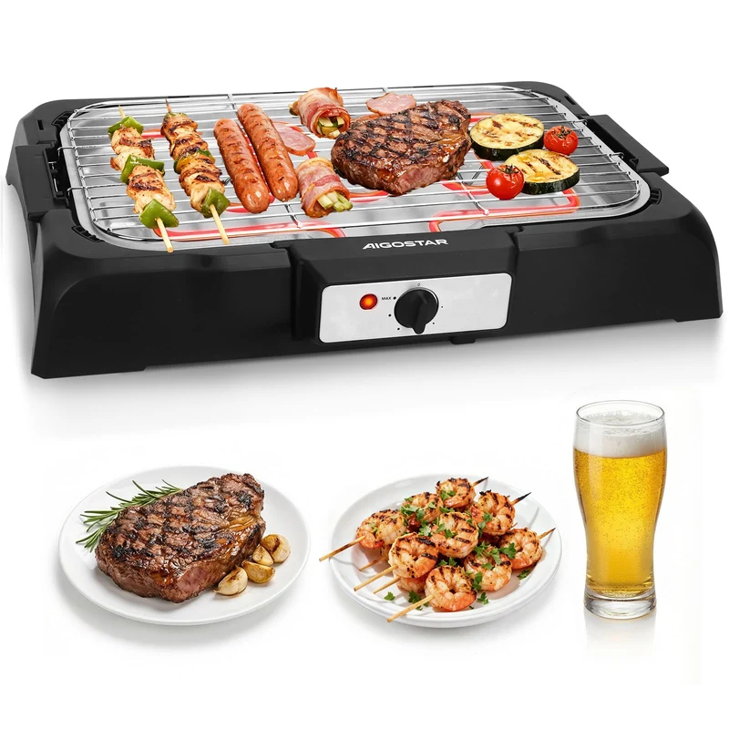 Aigostar Tischgrill Elektrogrill 2000 W rauchfrei, 984 cm², schwarz