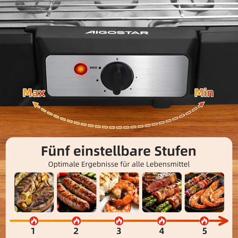 Aigostar Tischgrill Elektrogrill 2000 W rauchfrei, 984 cm², schwarz