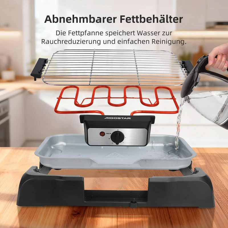 Aigostar Tischgrill Elektrogrill 2000 W rauchfrei, 984 cm², schwarz