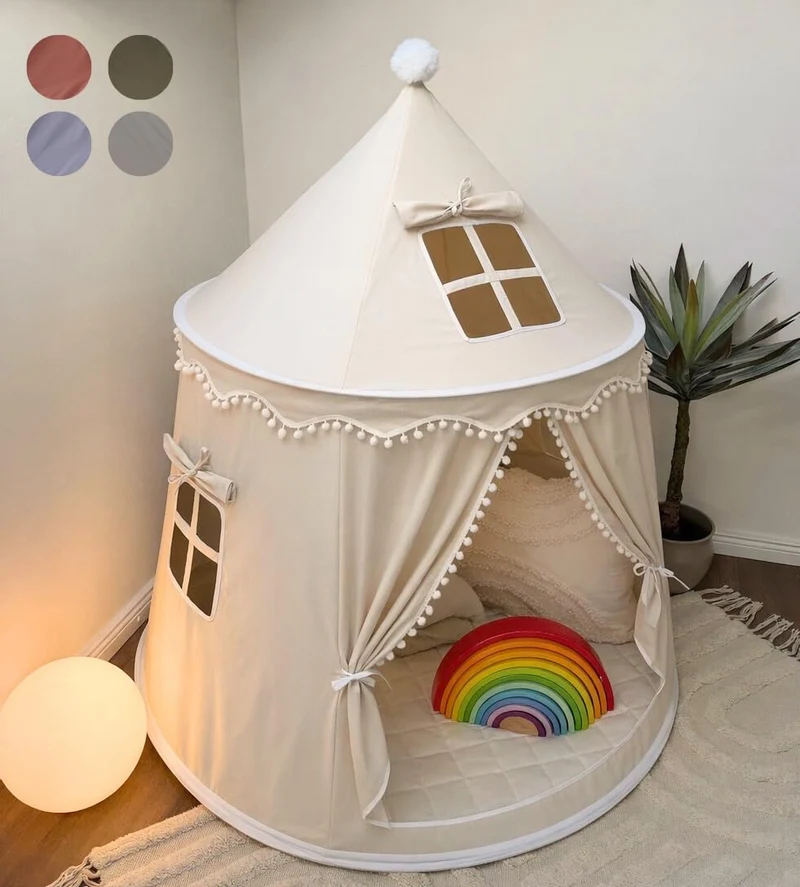 ALRITHO Spielzelt Kinder aus Silky Cotton, Warmbeige, 110x110x130 cm
