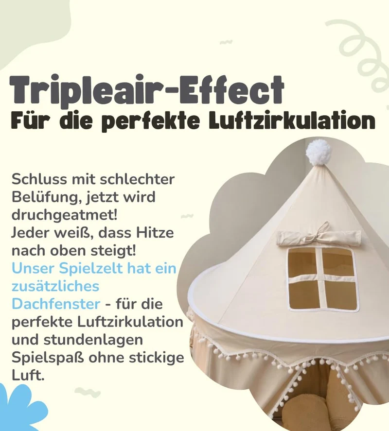 ALRITHO Spielzelt Kinder aus Silky Cotton, Warmbeige, 110x110x130 cm