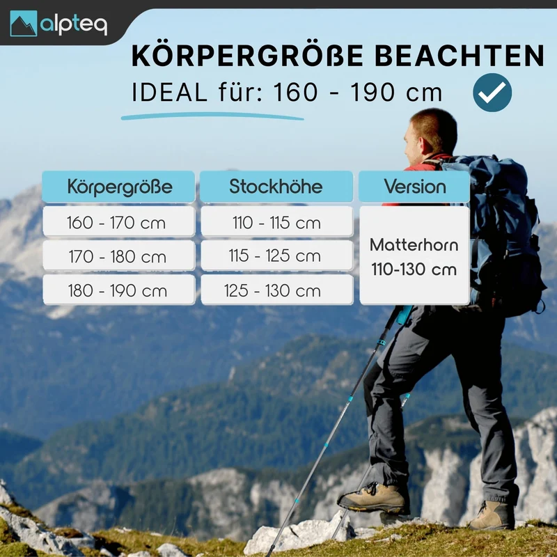 Alpteq Wanderstöcke faltbar Carbon Zicral Hybrid 110-130 cm Blue Teal