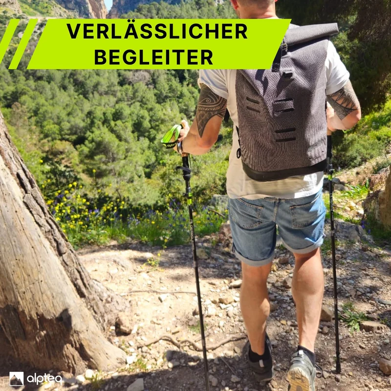 Alpteq Wanderstöcke faltbar aus Aluminium mit Korkgriff, Lime Green