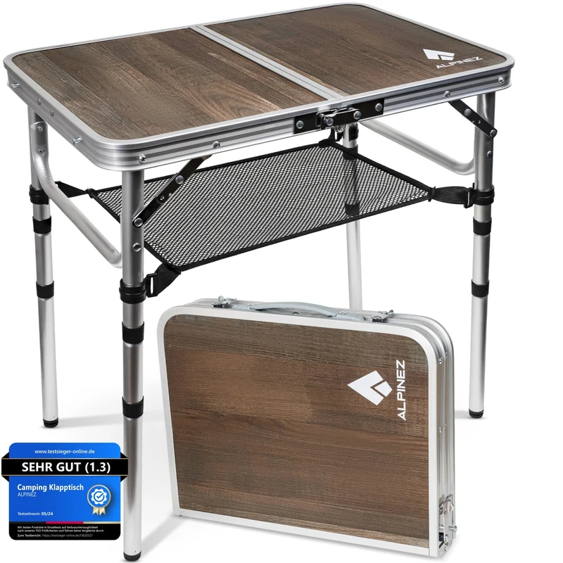 ALPINEZ Campingtisch klappbar, höhenverstellbar, 60 x 40 cm, Aluminium