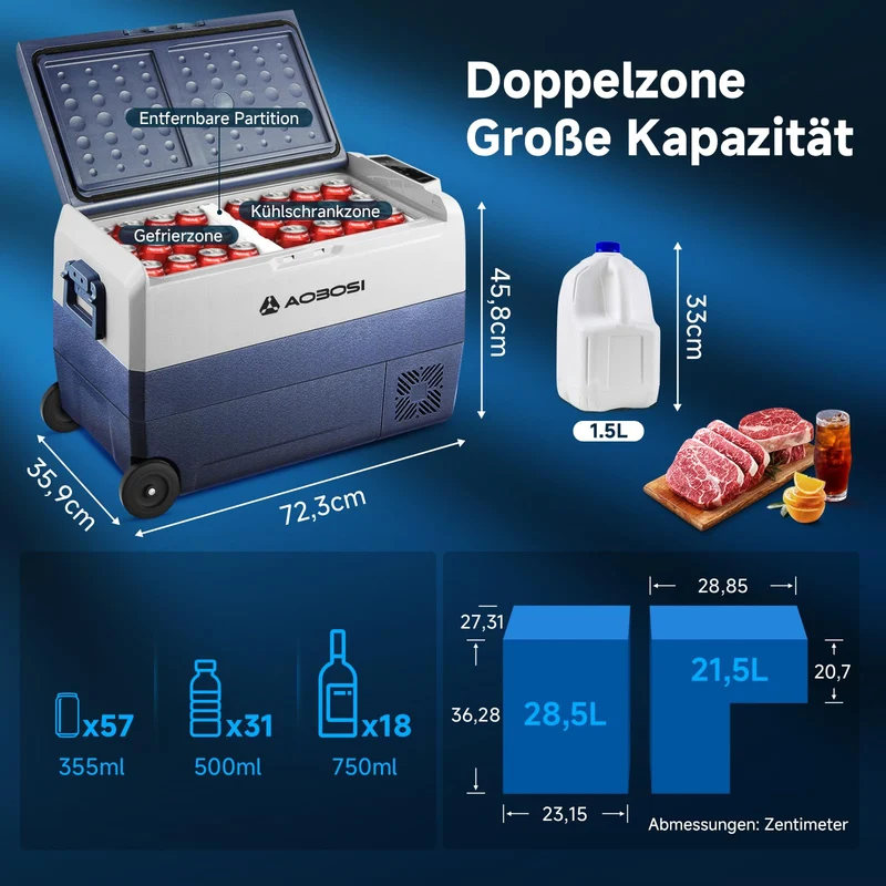 AAOBOSI Kompressor-Kühlbox 50 L Dual Zone mit App-Steuerung 12/24 V