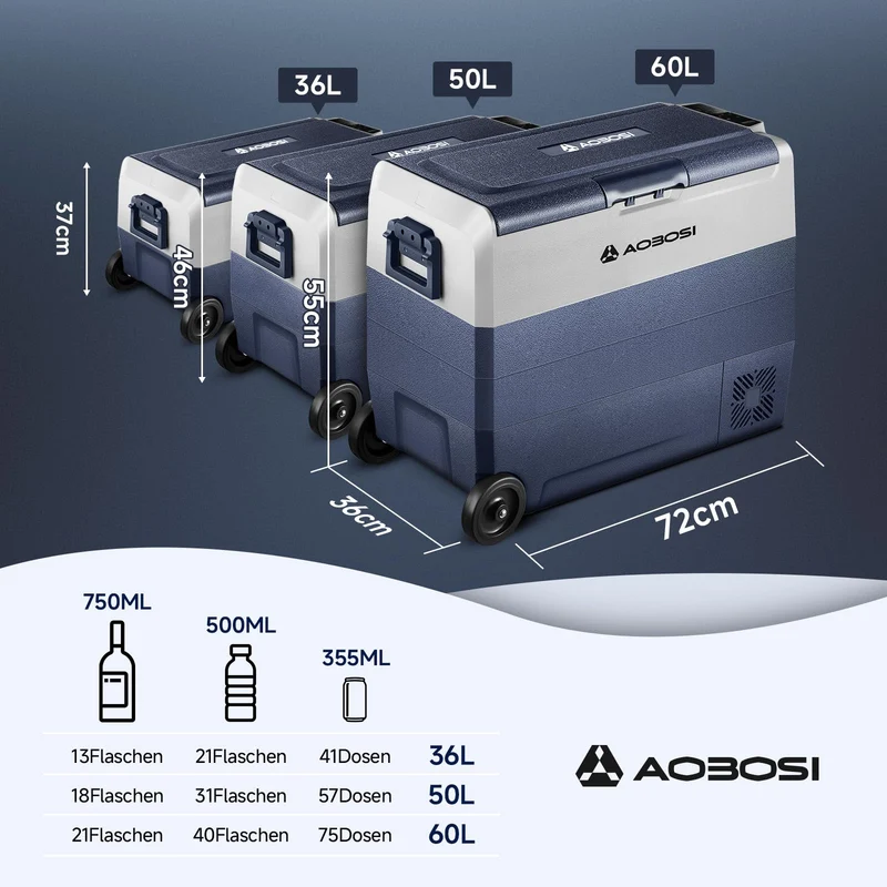 AAOBOSI Kompressor-Kühlbox 50 L Dual Zone mit App-Steuerung 12/24 V